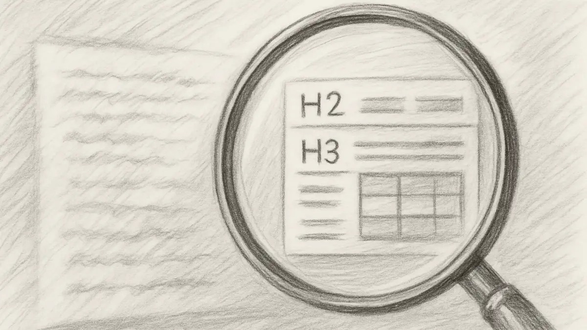 AI understanding visibility shown through a transparent lens transforming blurred text into structured content