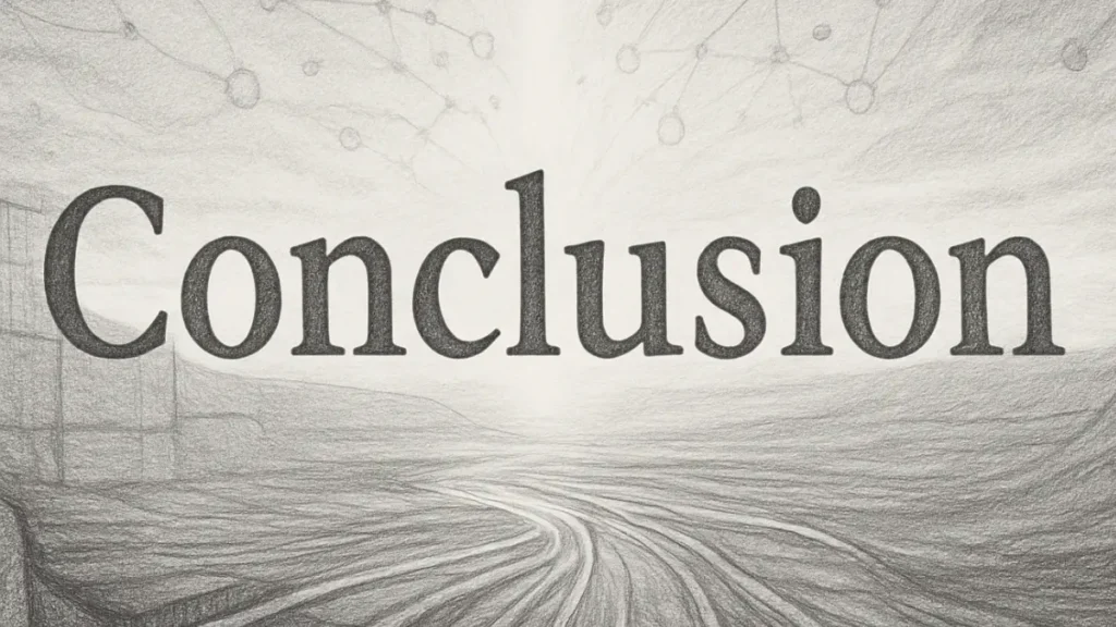 Pencil sketch of the word Conclusion with shadows and textured depth