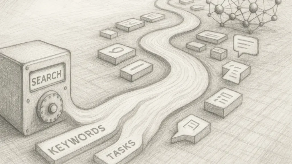 New search continuous discovery flow transforming keywords into context