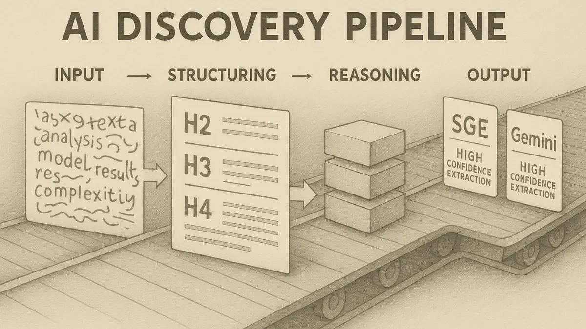 AI discovery pipeline transforming machine comprehension content into structured outputs