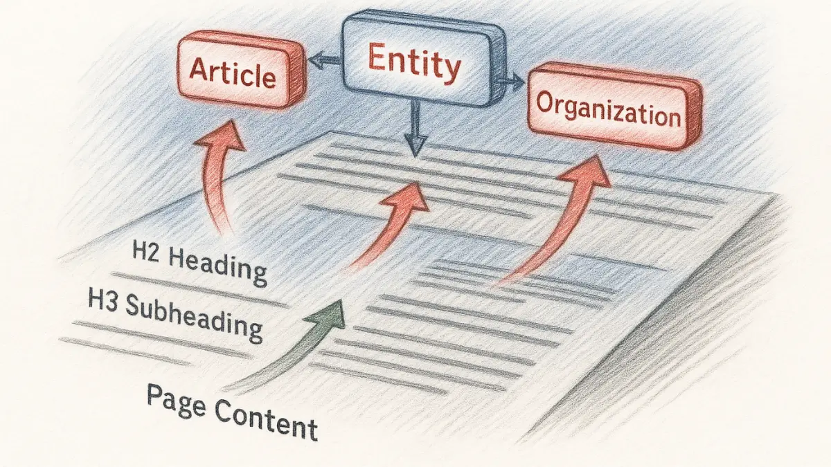 Schema markup SEO machine-readable content layer diagram