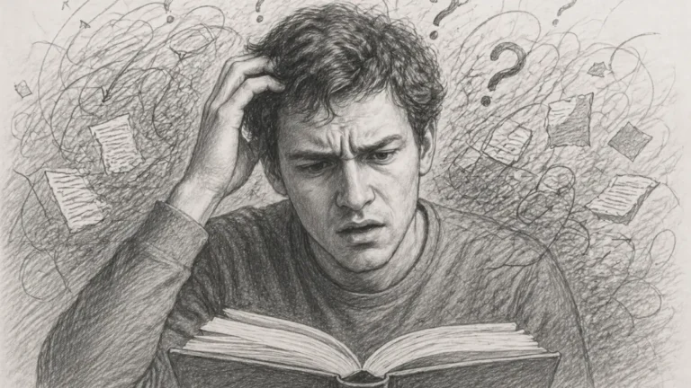 confused face reading simple text overload